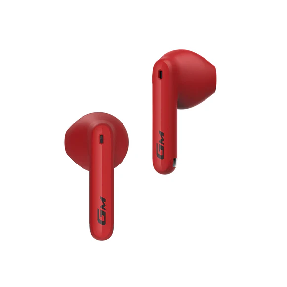 Audífonos Edifier Hecate GM3 Plus color rojo, vista frontal de ambos auriculares mostrando su diseño compacto y logo GM lateral.