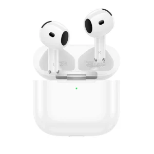 Audífonos inalámbricos Hoco EW84 en color blanco, con estuche de carga abierto y diseño ergonómico con indicadores LED.