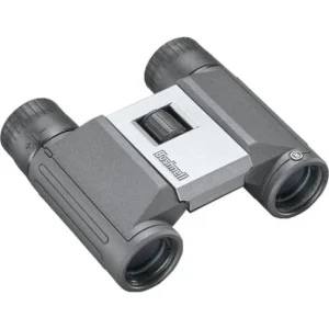 Binocular Bushnell 8x21 compacto en color gris con cuerpo plegable y enfoque central.