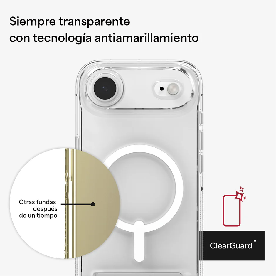 Carcasa Zagg Crystal Palace Snap transparente para iPhone 17 Air con tecnología ClearGuard antiamarillamiento que mantiene la funda siempre clara y brillante.