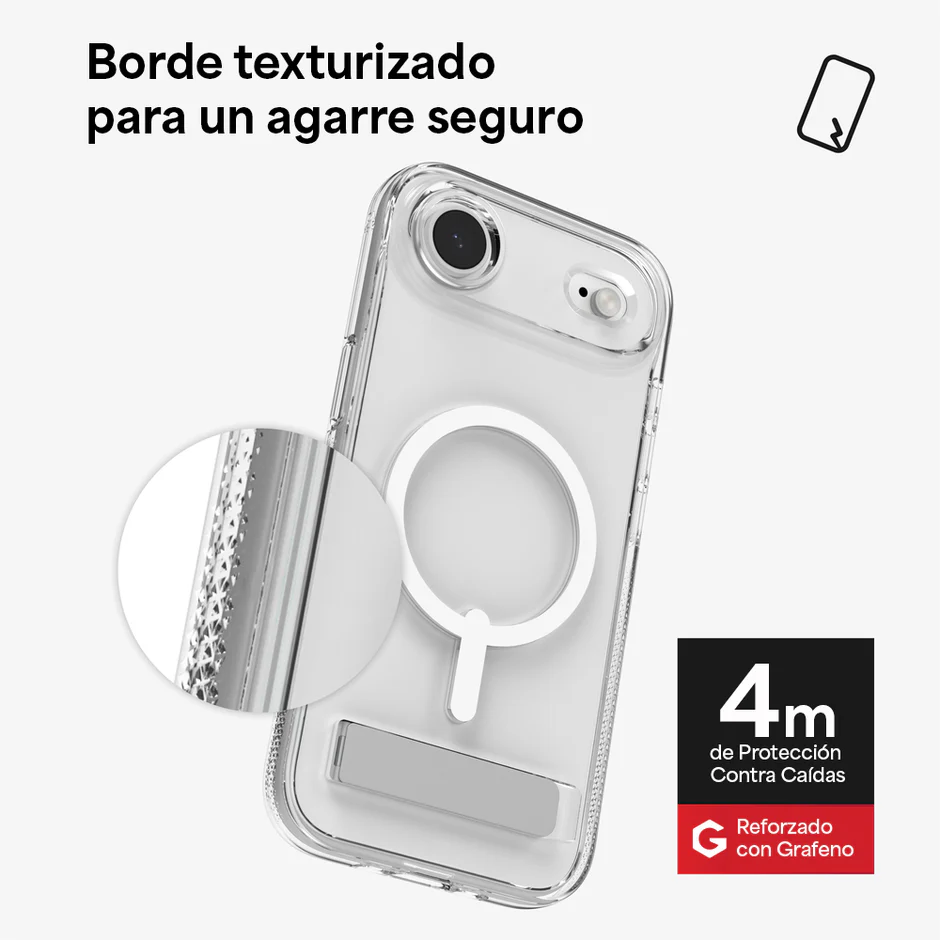 Carcasa Zagg Crystal Palace Snap transparente para iPhone 17 Air con borde texturizado, refuerzo de grafeno y protección contra caídas de 4 m.