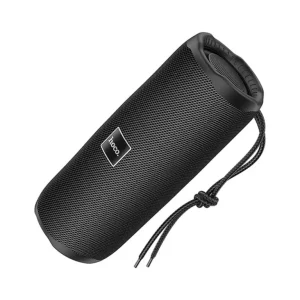 Parlante portátil Hoco HC16 color negro con correa trenzada, diseño cilíndrico y malla acústica duradera.