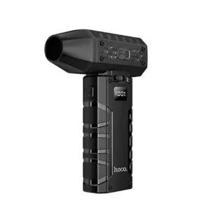 Ventilador portátil Hoco HX67 color negro con diseño robusto y pantalla digital, ideal para limpieza y uso exterior.
