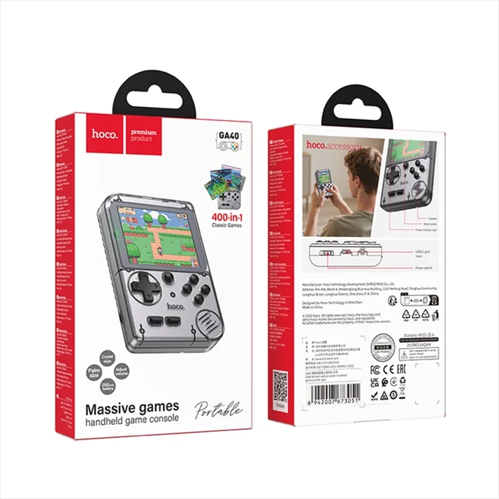 Consola retro portátil Hoco GA40 empaque original con 400 juegos integrados y diseño portátil