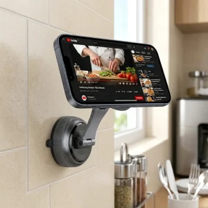 Soporte celular puesto en pared de cocina