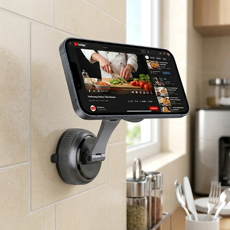 Soporte celular puesto en pared de cocina